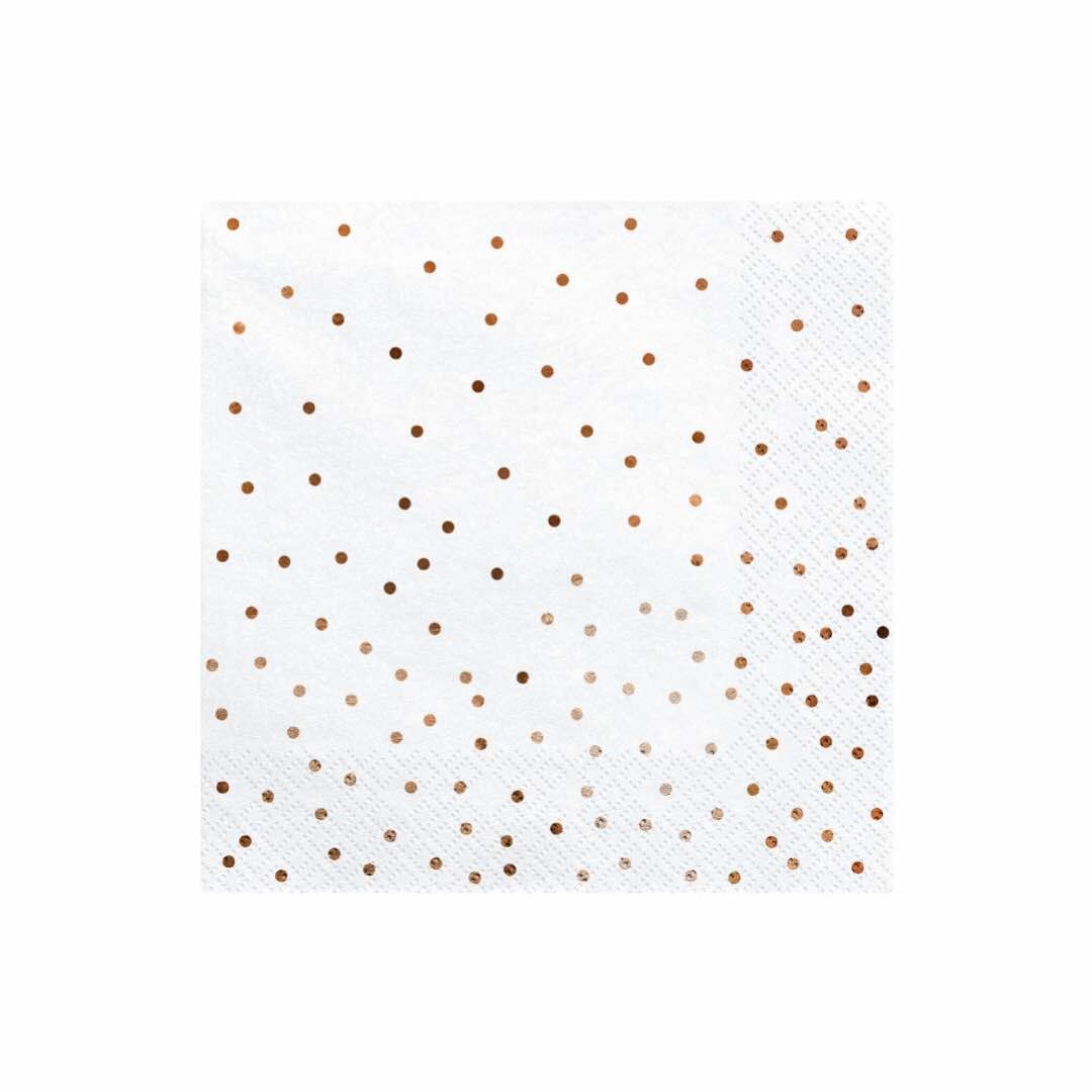 White Napkins with Foil Rose Gold Polka Dots