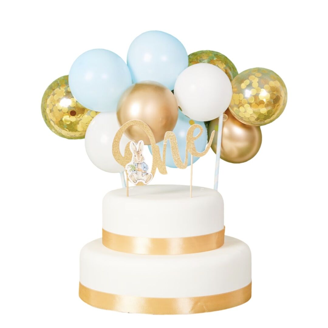 Blue White and Gold Balloon Cake Topper
