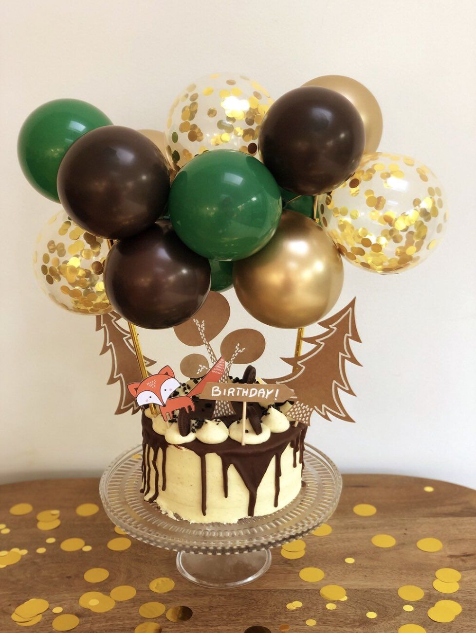 Woodland Gold Confetti Balloon Cake Topper