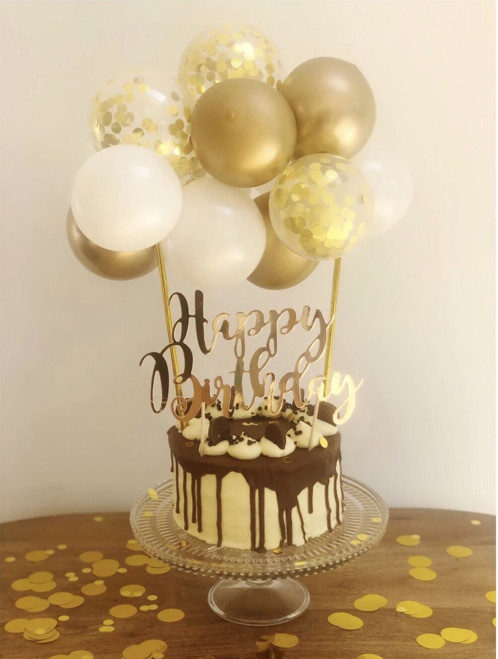 Mini Gold and White Balloon Cake Topper