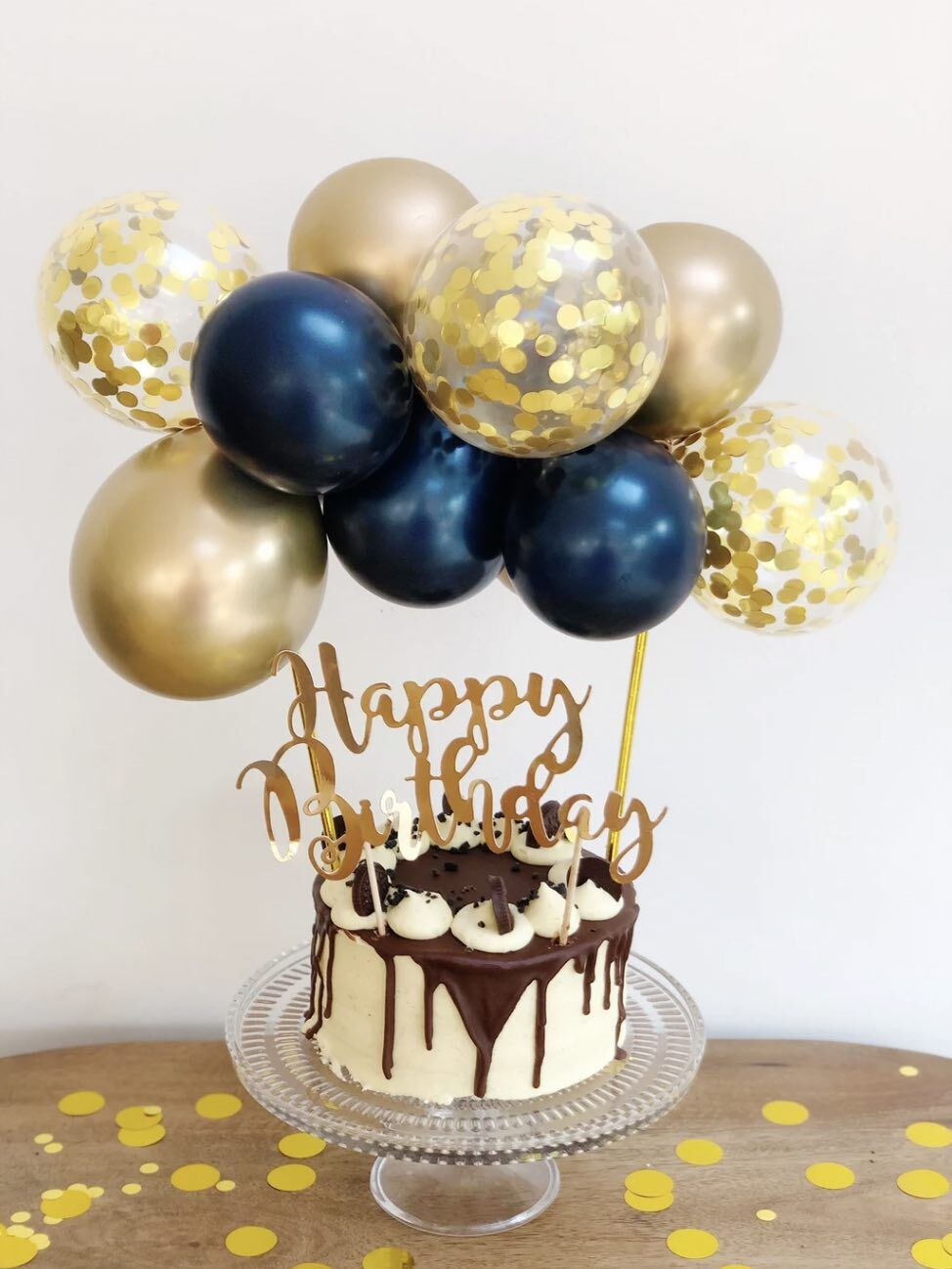 Mini Gold and Blue Balloon Cake Topper