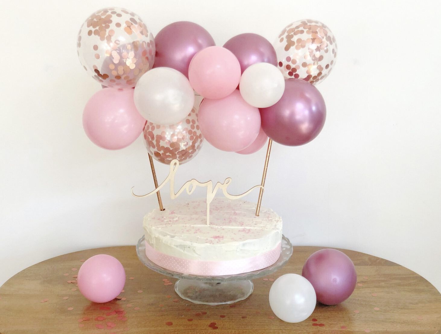 Mini Pink and Rose Gold Balloon Cake Topper