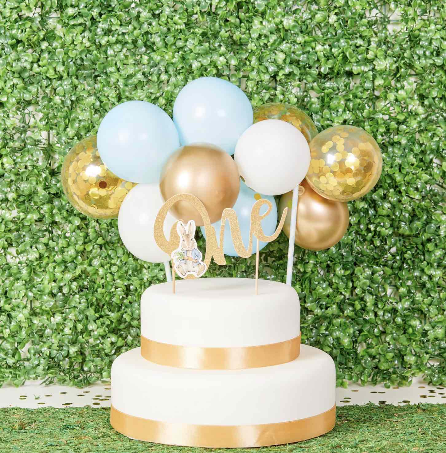Blue White and Gold Balloon Cake Topper