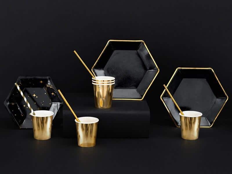Black Paper Plates with Gold Edges New Years Tableware