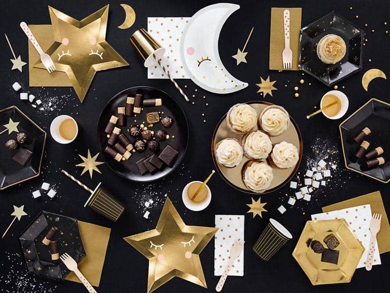 Black Paper Plates with Gold Edges New Years Tableware
