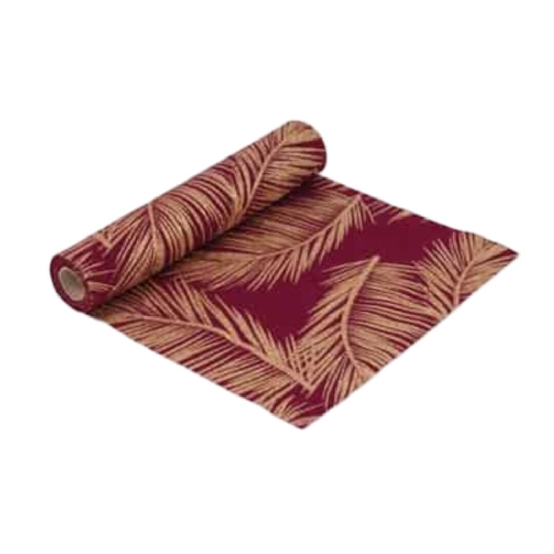 Burgundy Palm Leaves Table Runner