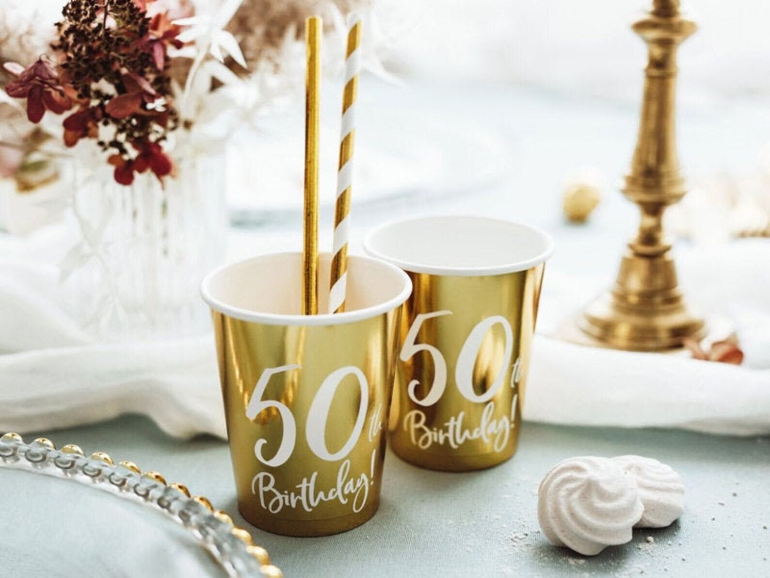 Metallic Gold 50th Birthday Paper Cups