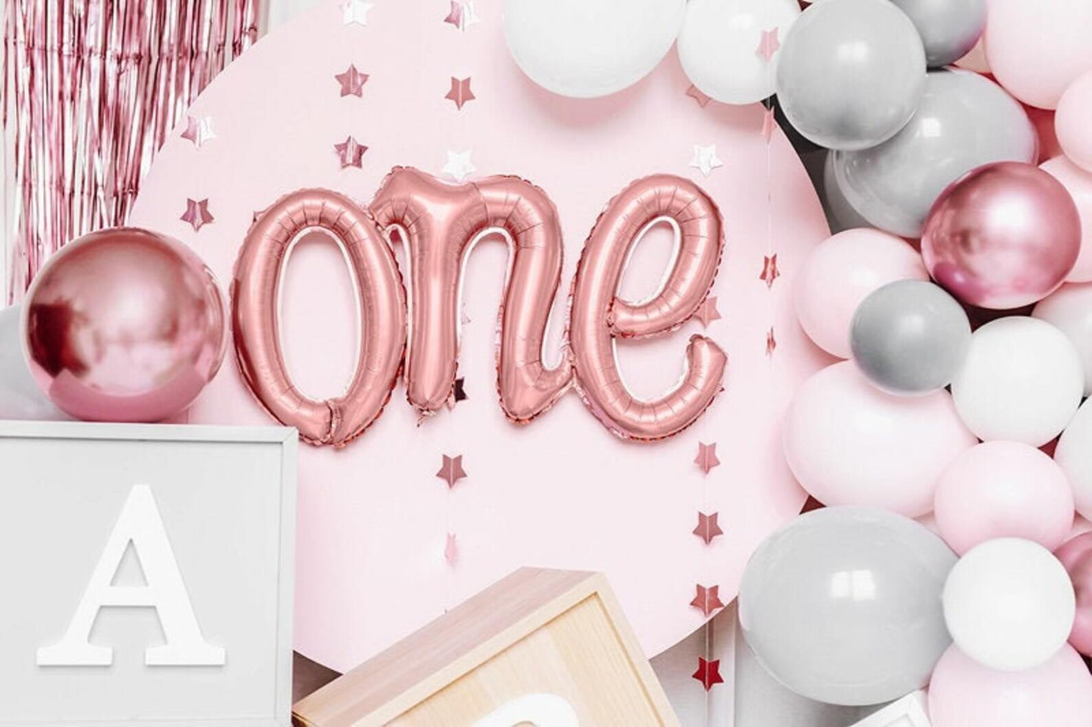 Rose Gold One Script Balloon