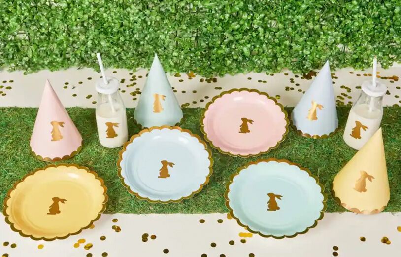 Pastel Party Hats Bunny Stickers Tableware