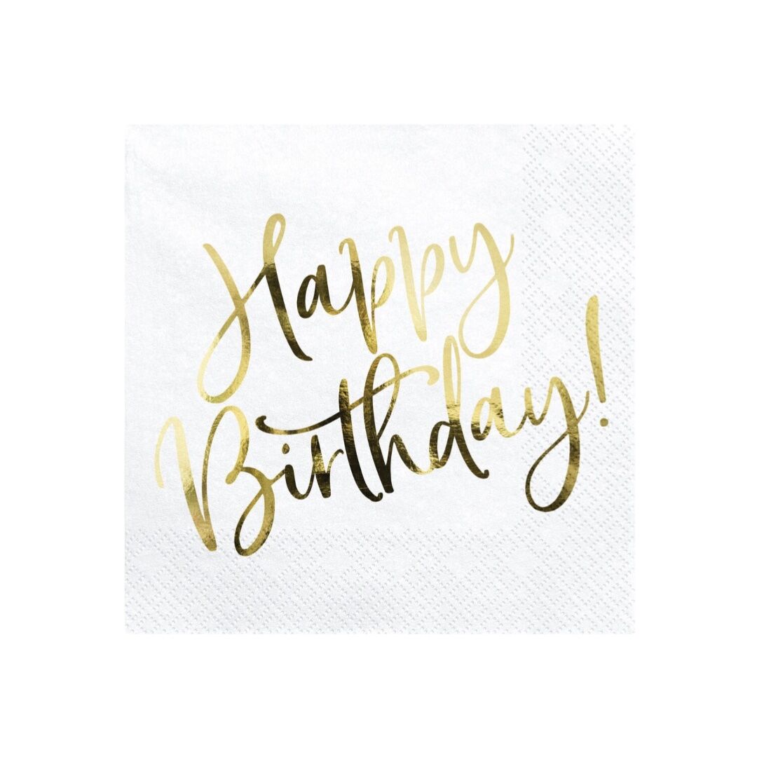 Gold Happy Birthday Script Napkins