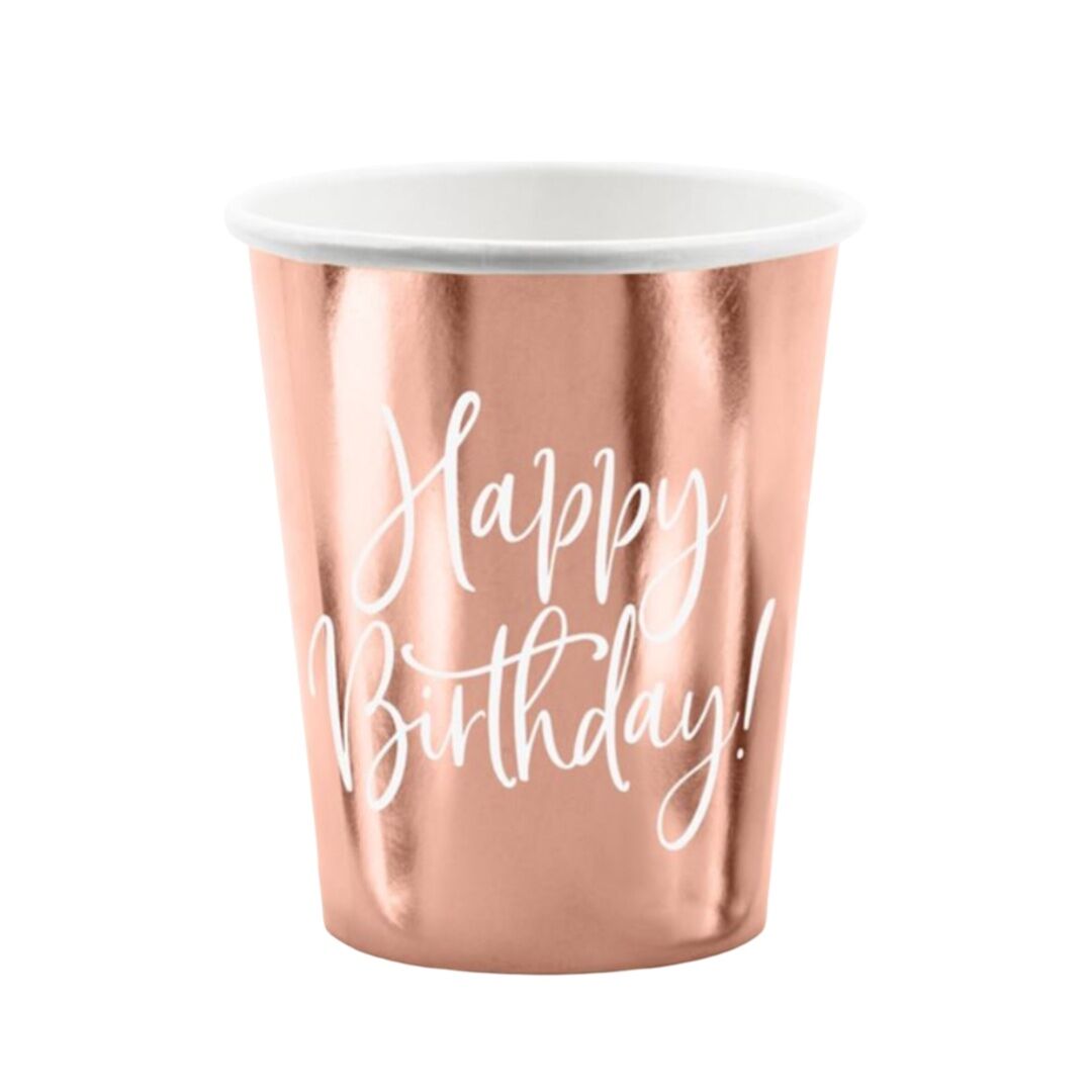 Metallic Rose Gold Birthday Paper Cups