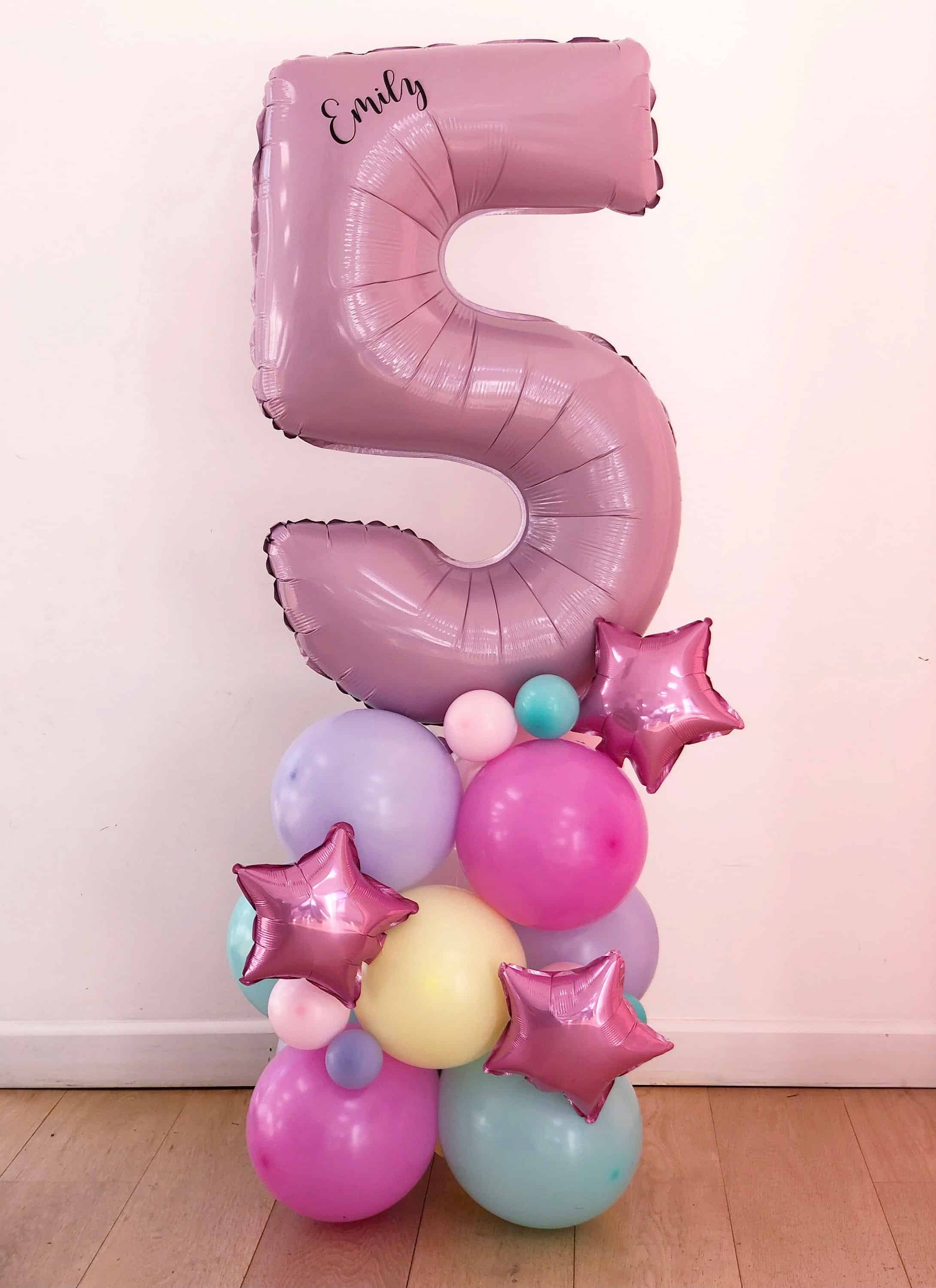 DIY Pastel Birthday Balloon Sculpture Balloon Sculptures number five balloon