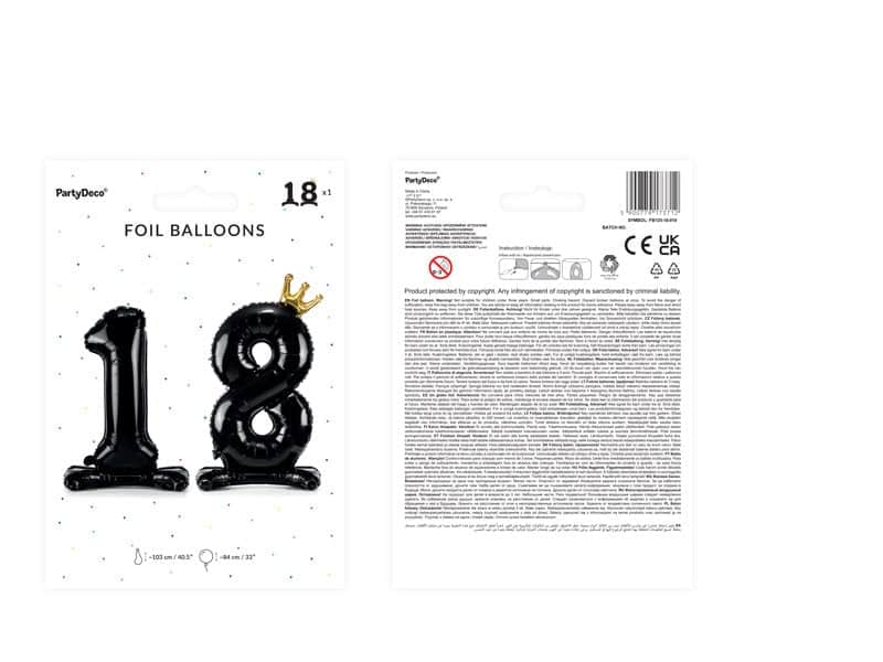 Black Foil Balloon Number 18 Packaging Black Foil Balloon Number 18 Packaging