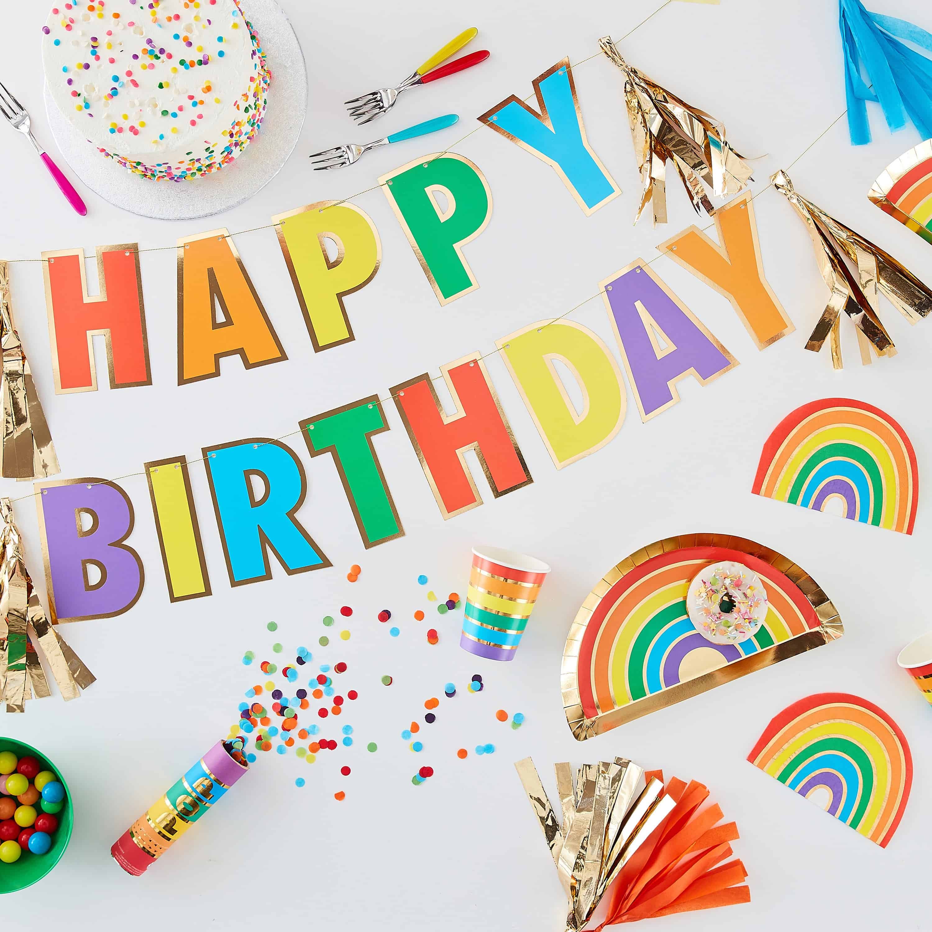 Rainbow Foil Balloon Banner Happy Birthday Rainbow