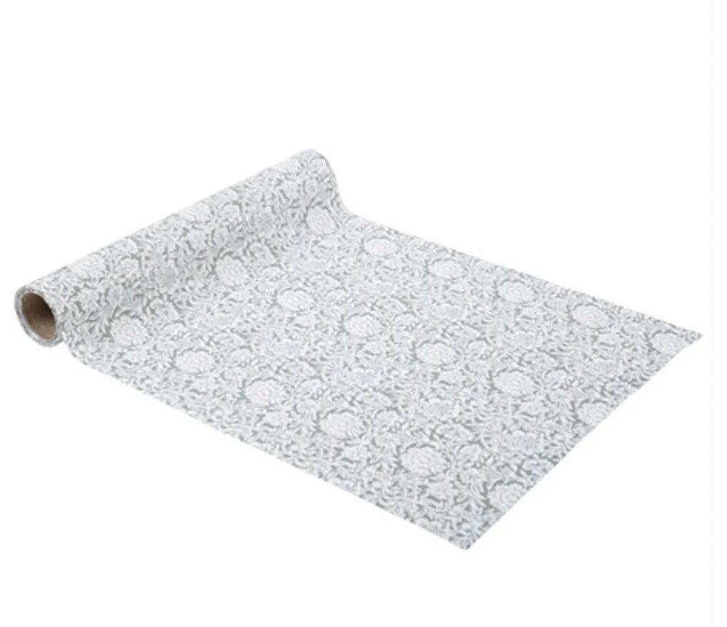 Sage Green Table Runner with Vintage Floral Print