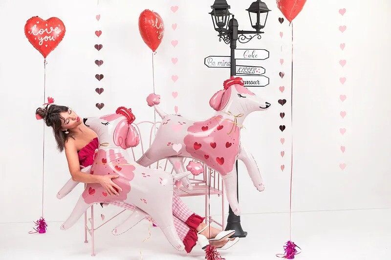 hearts hanging decor Valentine's Day Poodle Foil Balloon