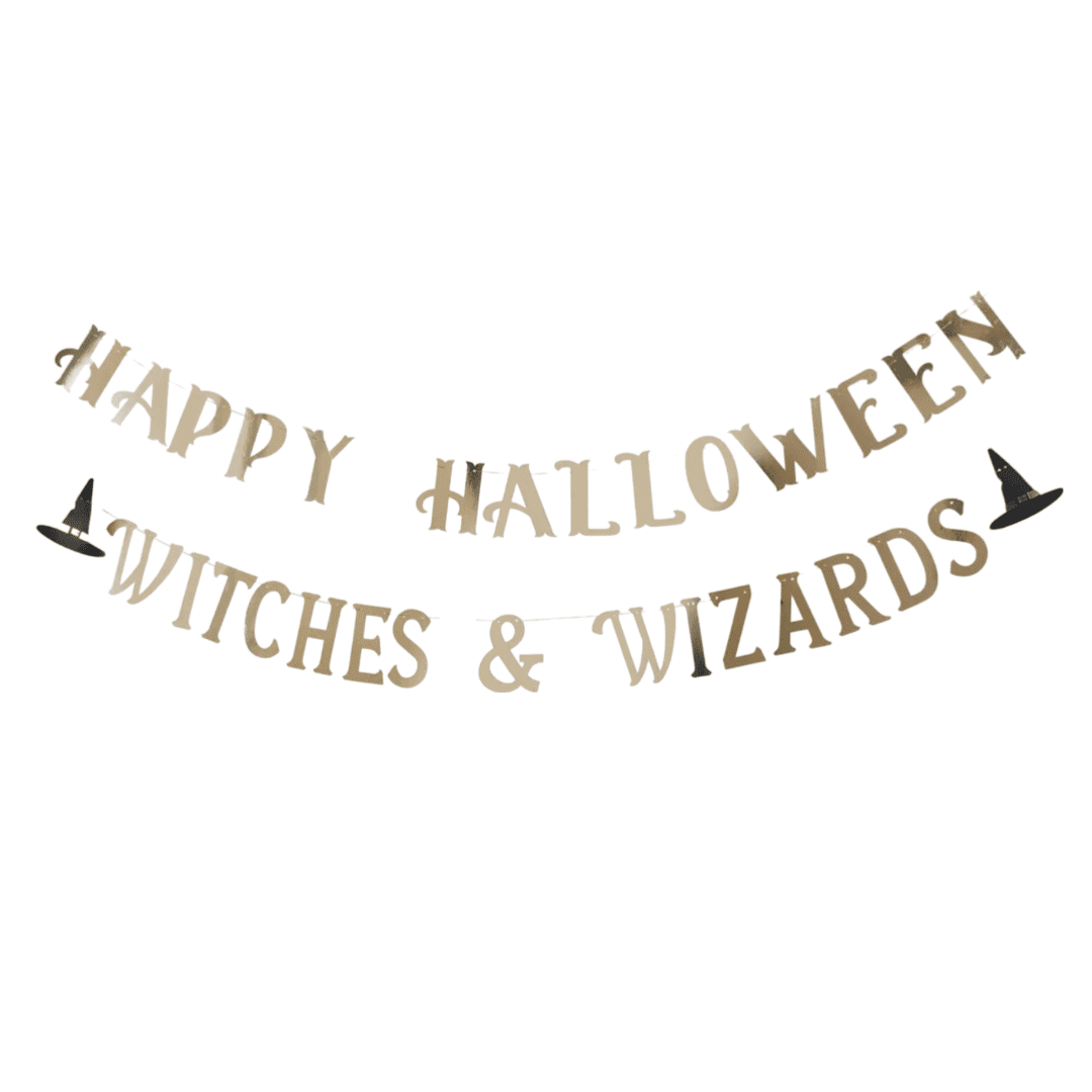 Gold ‘Happy Halloween Witches & Wizards’ Banner