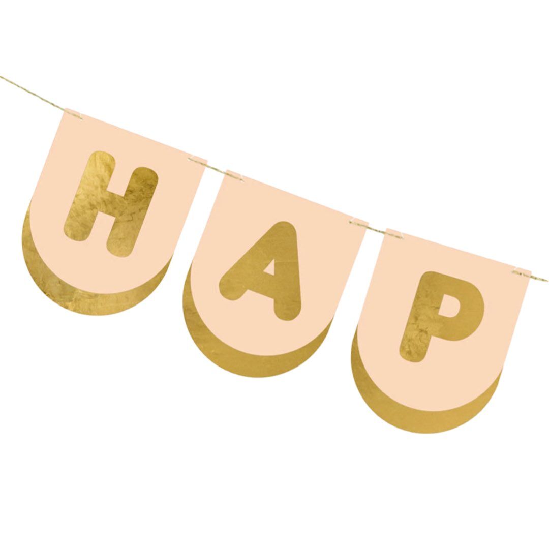 Pink and Gold Happy Birthday Banner