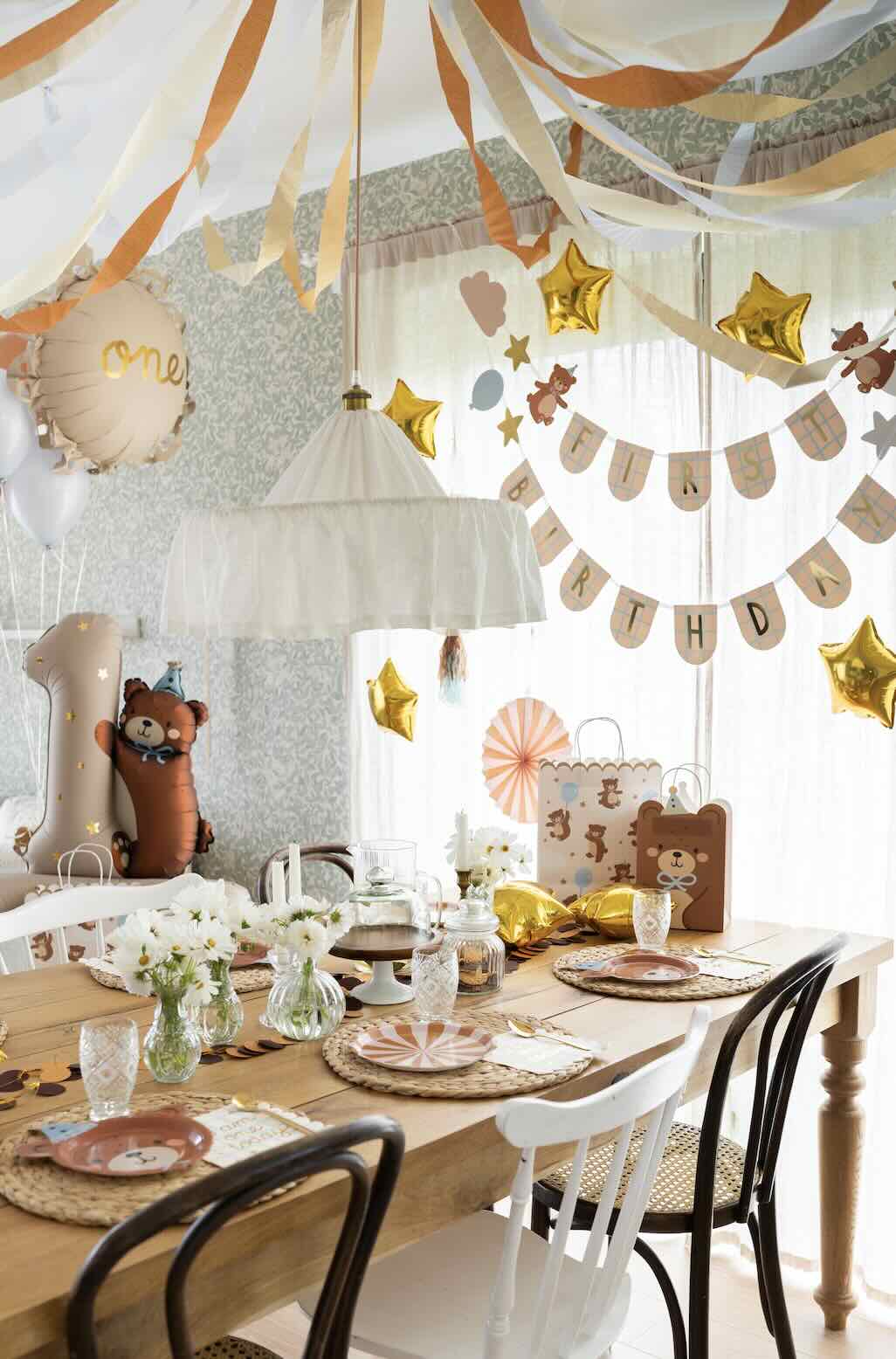 Standing Number '1' balloon with Teddy Bear