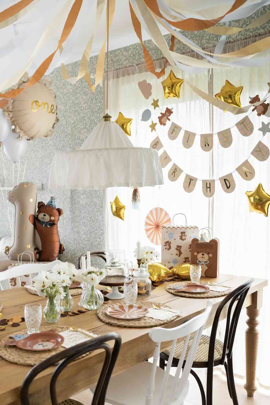 xFirst Birthday Banner with Teddy Bear