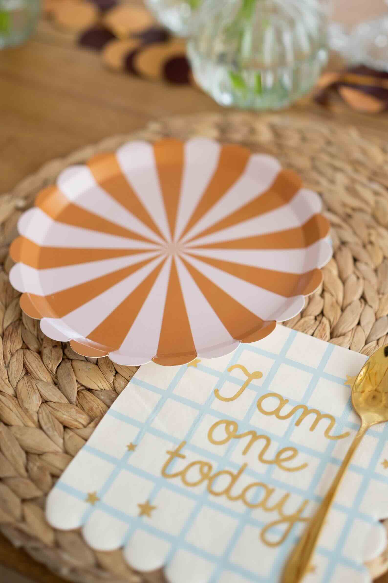 Beige and Brown Striped Paper Plates