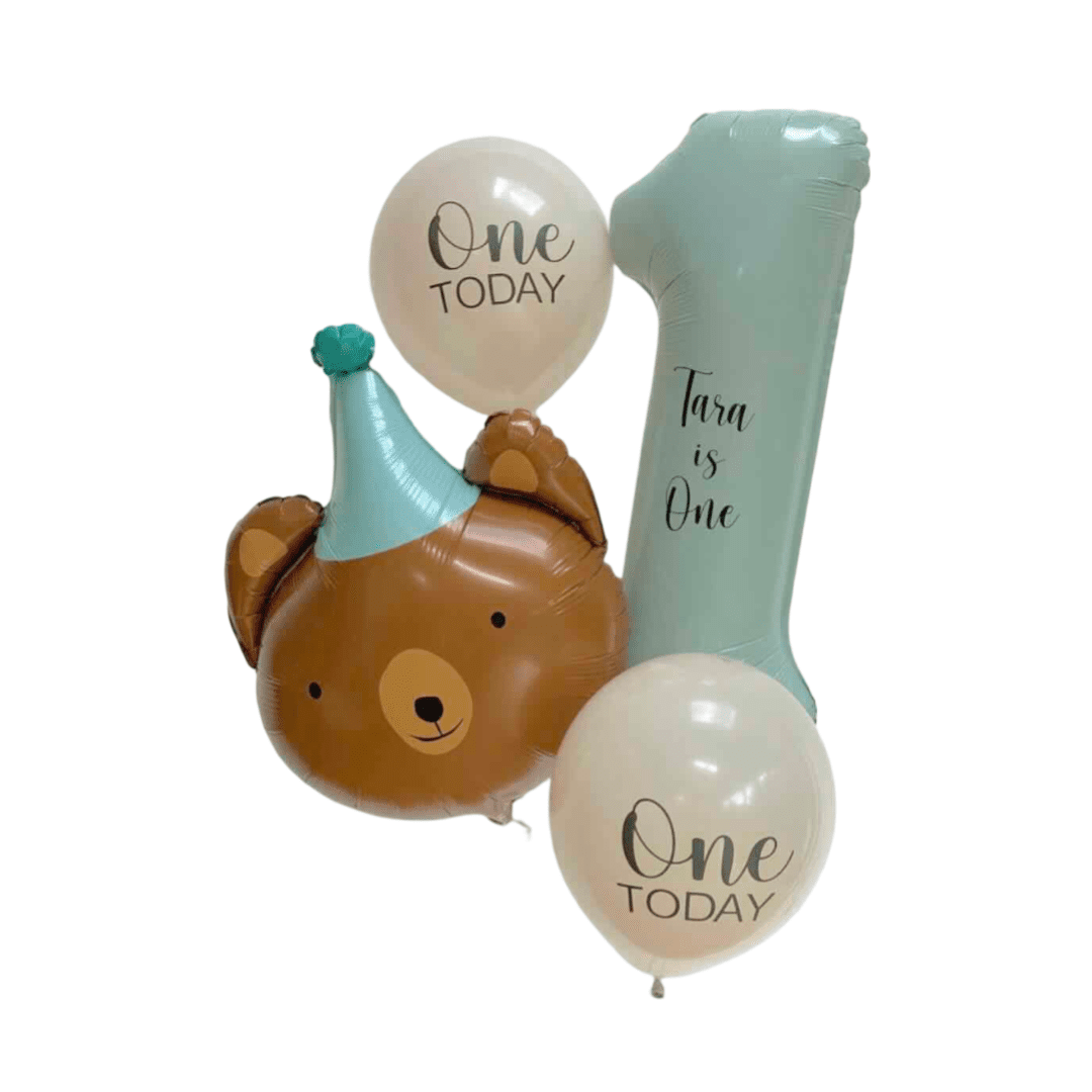 Personalised Bear 1st Birthday Balloon Set
