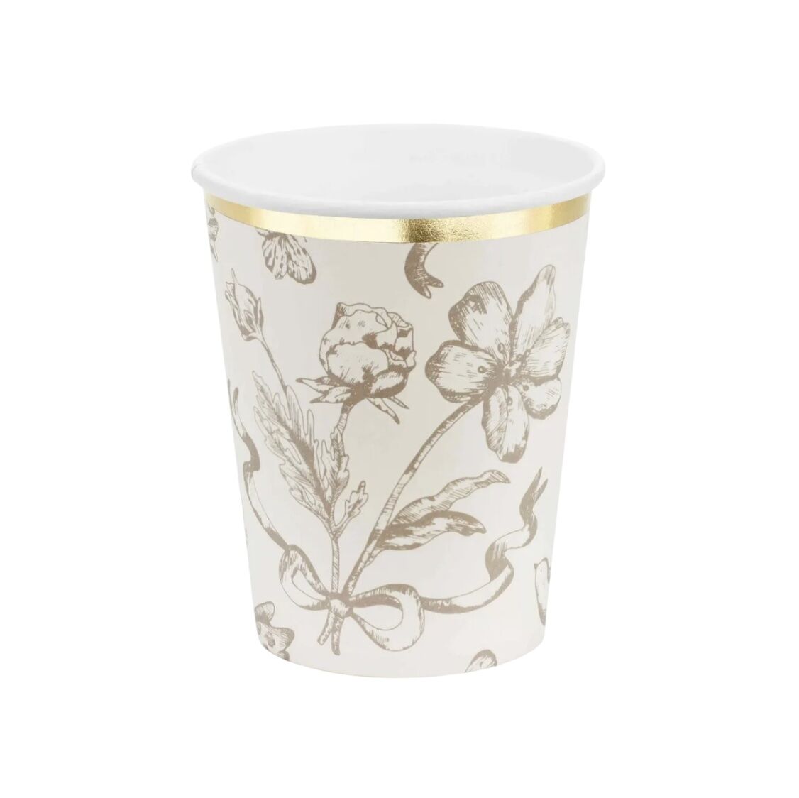  Cream and Gold Floral Paper Cups