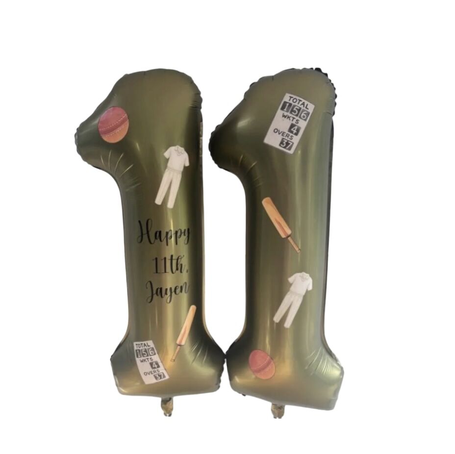 Personalised Cricket Themed Number Balloon Set