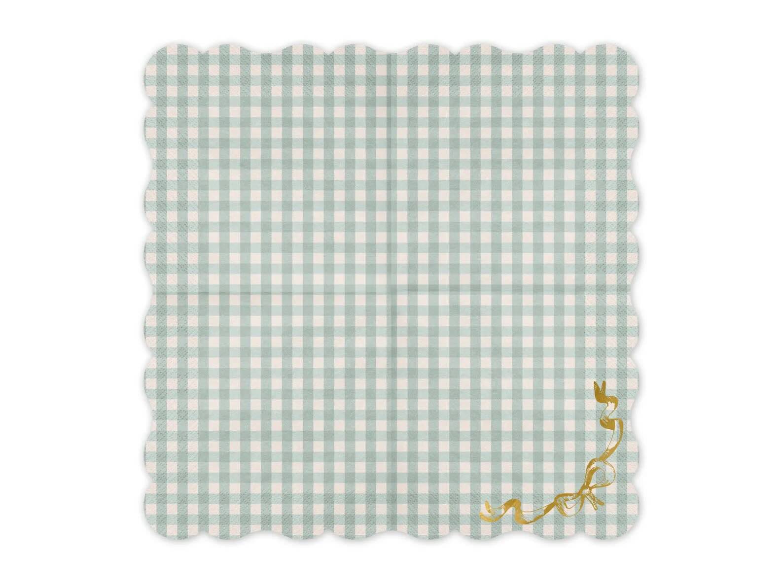Green Checkered Napkins with Gold Bow