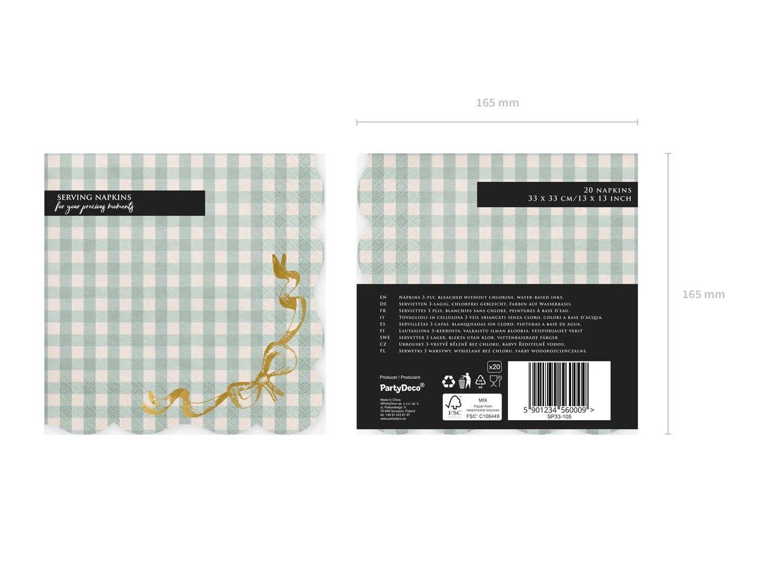 Green Checkered Napkins with Gold Bow
