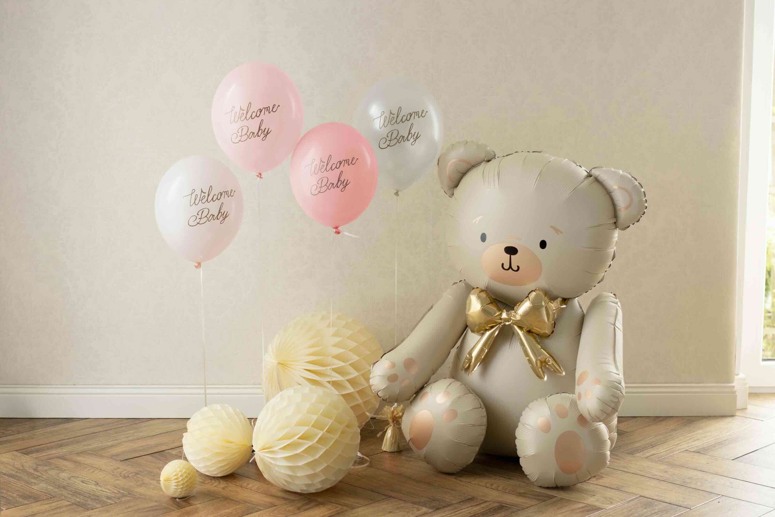 Pink and White 'Welcome Baby' Latex Balloons