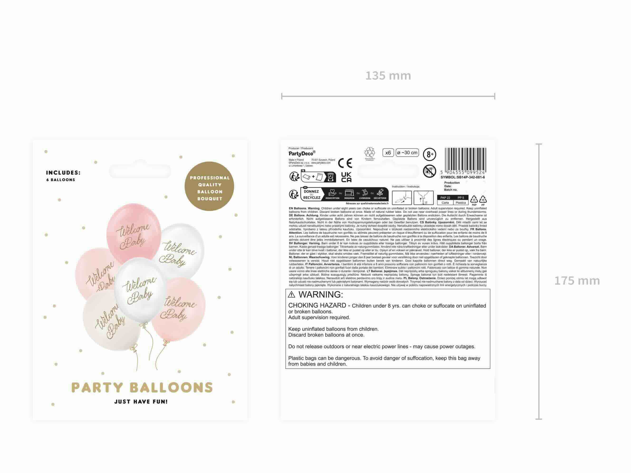 Pink and White 'Welcome Baby' Latex Balloons