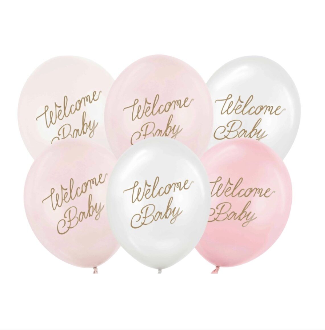 Pink and White 'Welcome Baby' Latex Balloons